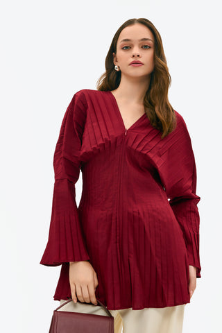 Pilise Detaylı Kadın Bluz - Bordo (2)