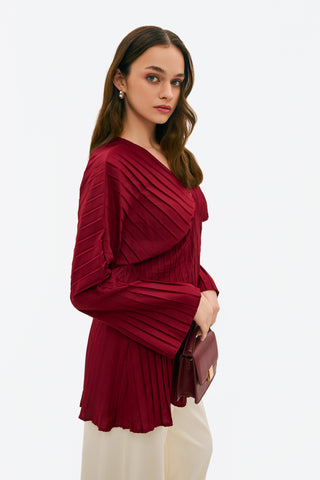 Pilise Detaylı Kadın Bluz - Bordo (3)