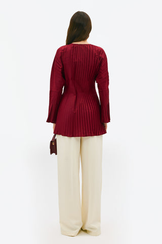 Pilise Detaylı Kadın Bluz - Bordo (4)